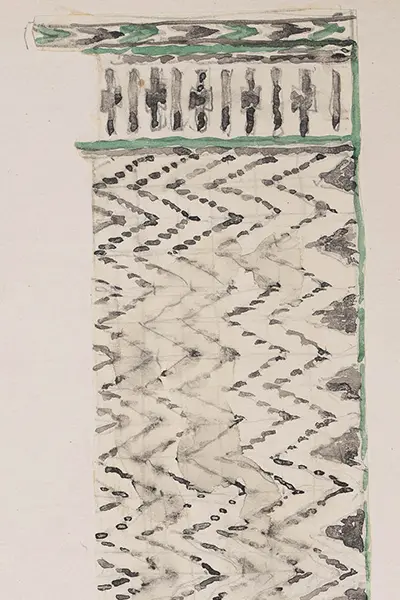 Märta Måås-Fjetterström’s watercolour sketch to rug Kattmattan. 