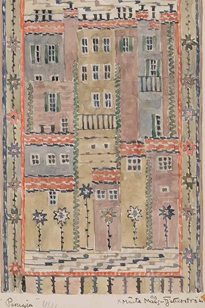 Märta Måås-Fjetterström’s watercolour sketch to weaving Perugia. 