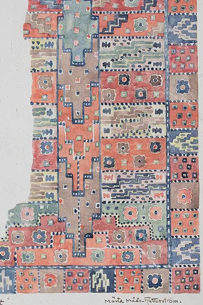 Märta Måås-Fjetterström’s watercolour sketch to rug Tornet. 